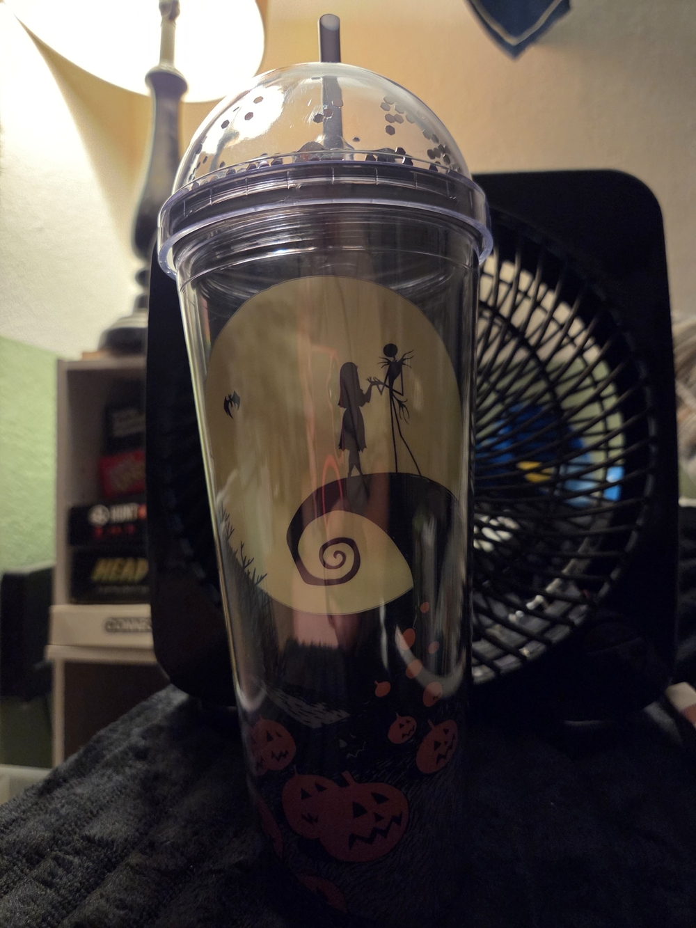 Nightmare Before Christmas Jack & Sally Clear Tumbler Cup - Black & Orange